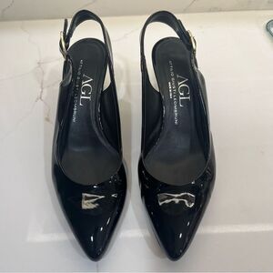 AGL Glossy Black Slingback Heels